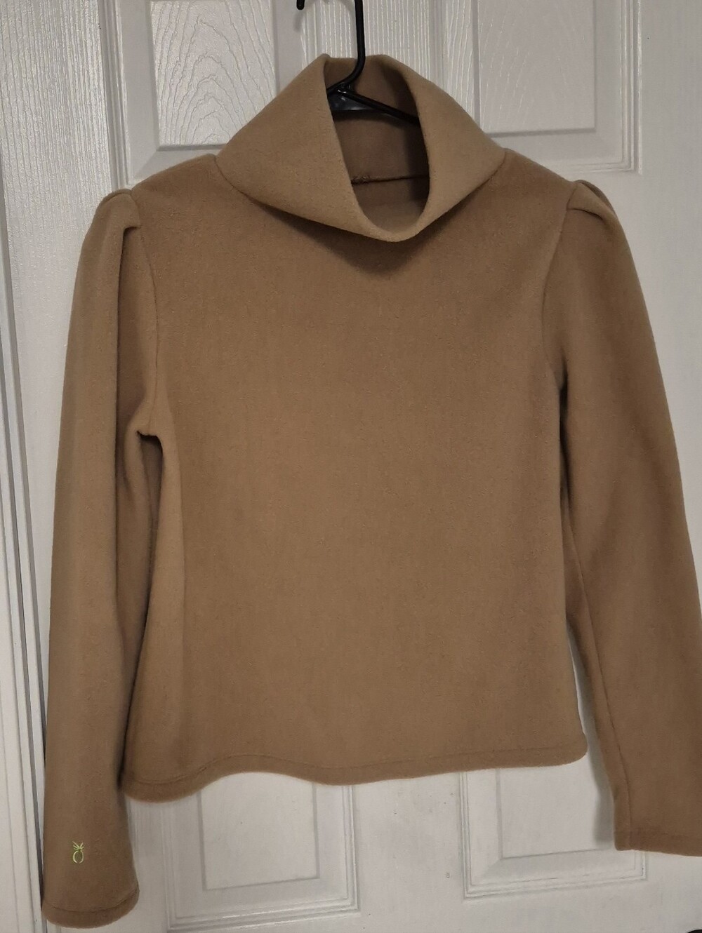 Dudley Stephens Palmer Puff Sleeve Fleece Turtleneck Pullover Camel Womens SZ S